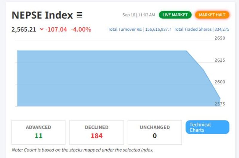 नेप्सेमा नकारात्मक सर्किट, २० मिनेटका लागि कारोबार बन्द