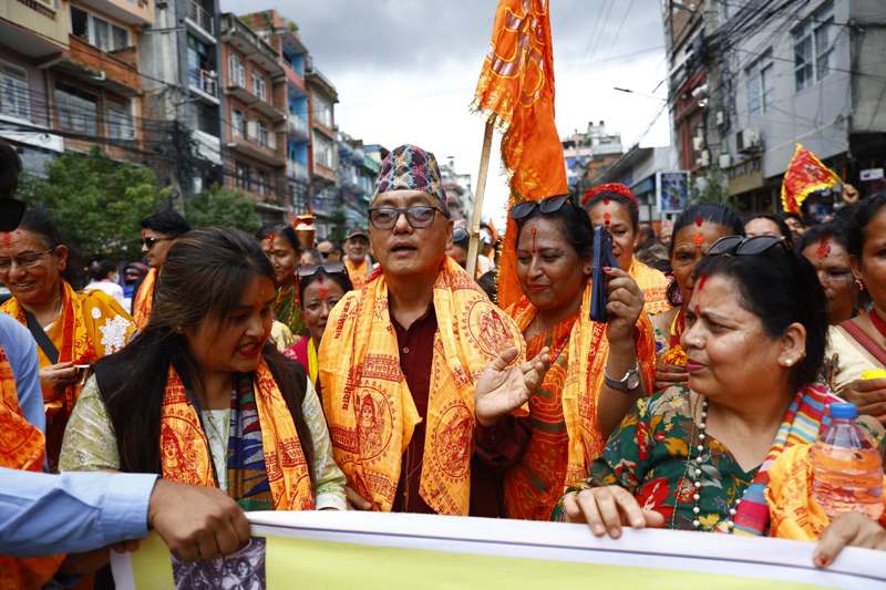 हिन्दु राष्ट्रको माग गर्दै काठमाडौंमा ‘साउन पैदल यात्रा’